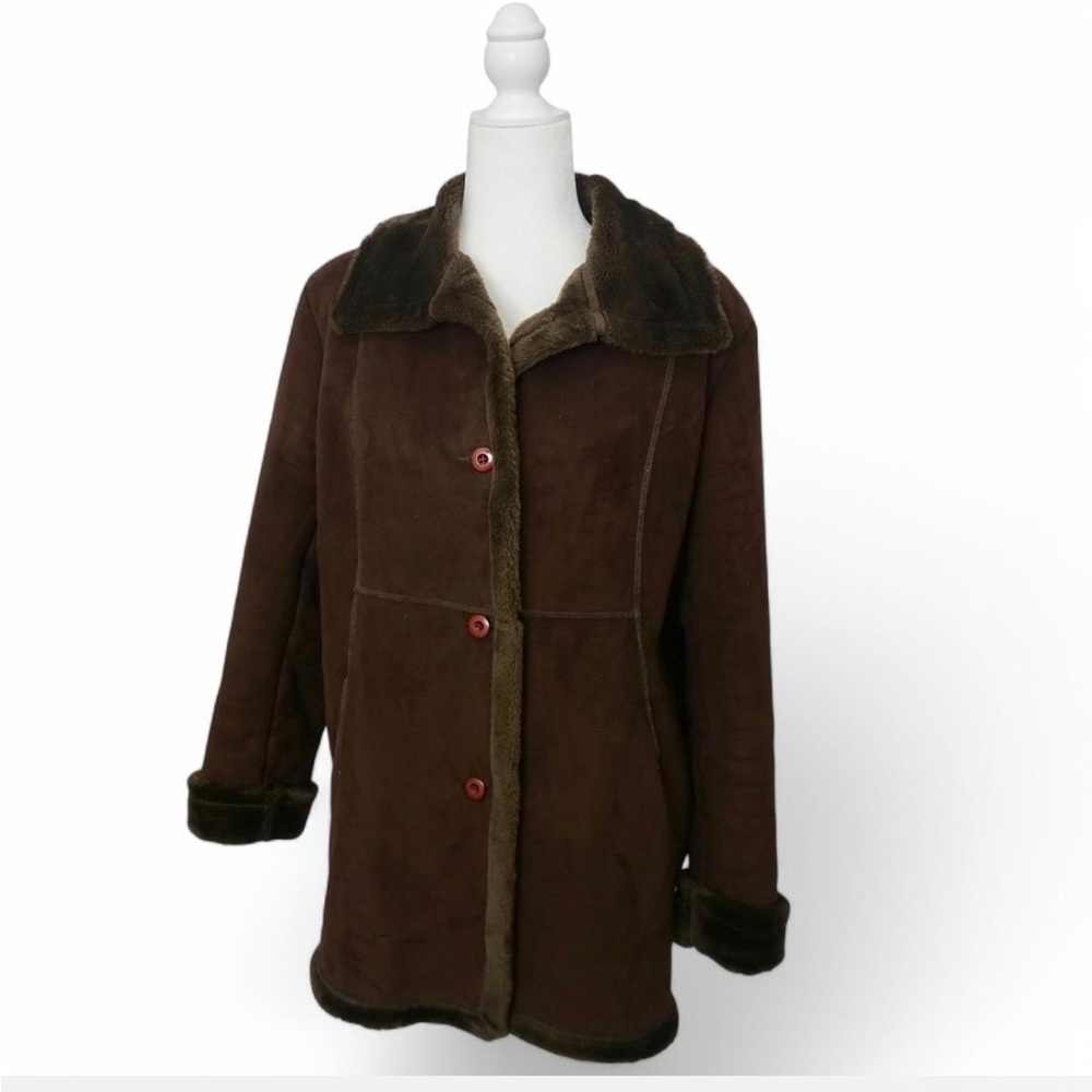 ๐ VINTAGE MURANO Brown Faux Suede/Fur Jacket (L) - Picture 1 of 8